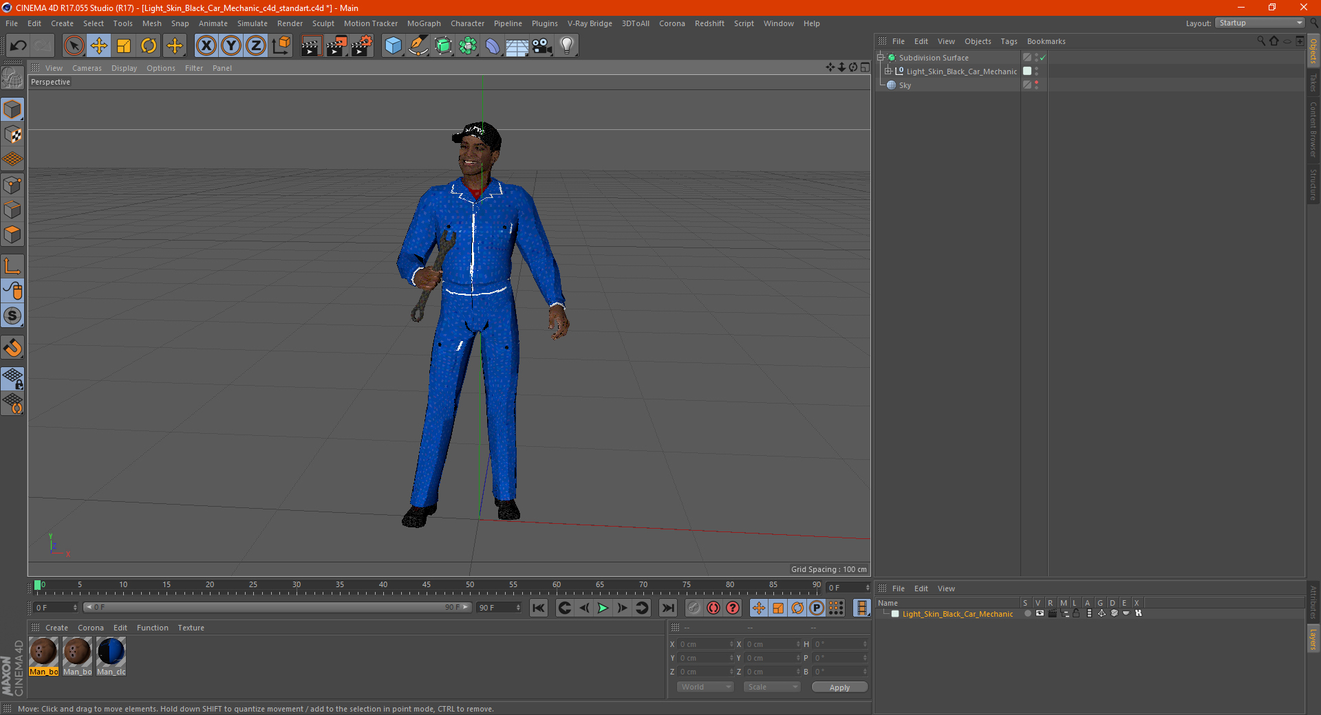 Light Skin Black Car Mechanic 3D model