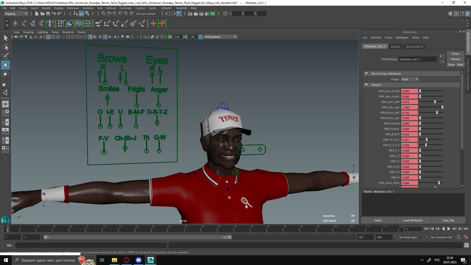 3D model Afro American Grandpa Tennis Style Rigged for Maya