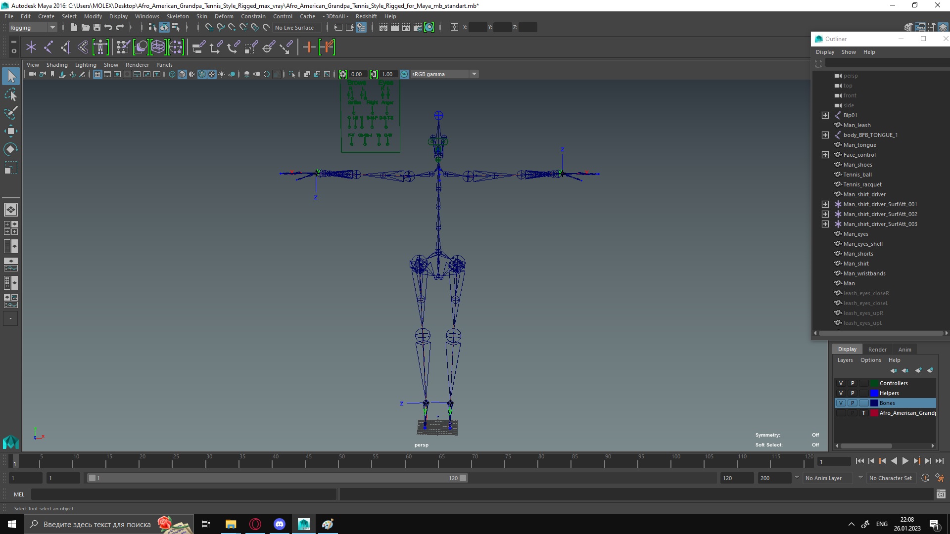 3D model Afro American Grandpa Tennis Style Rigged for Maya