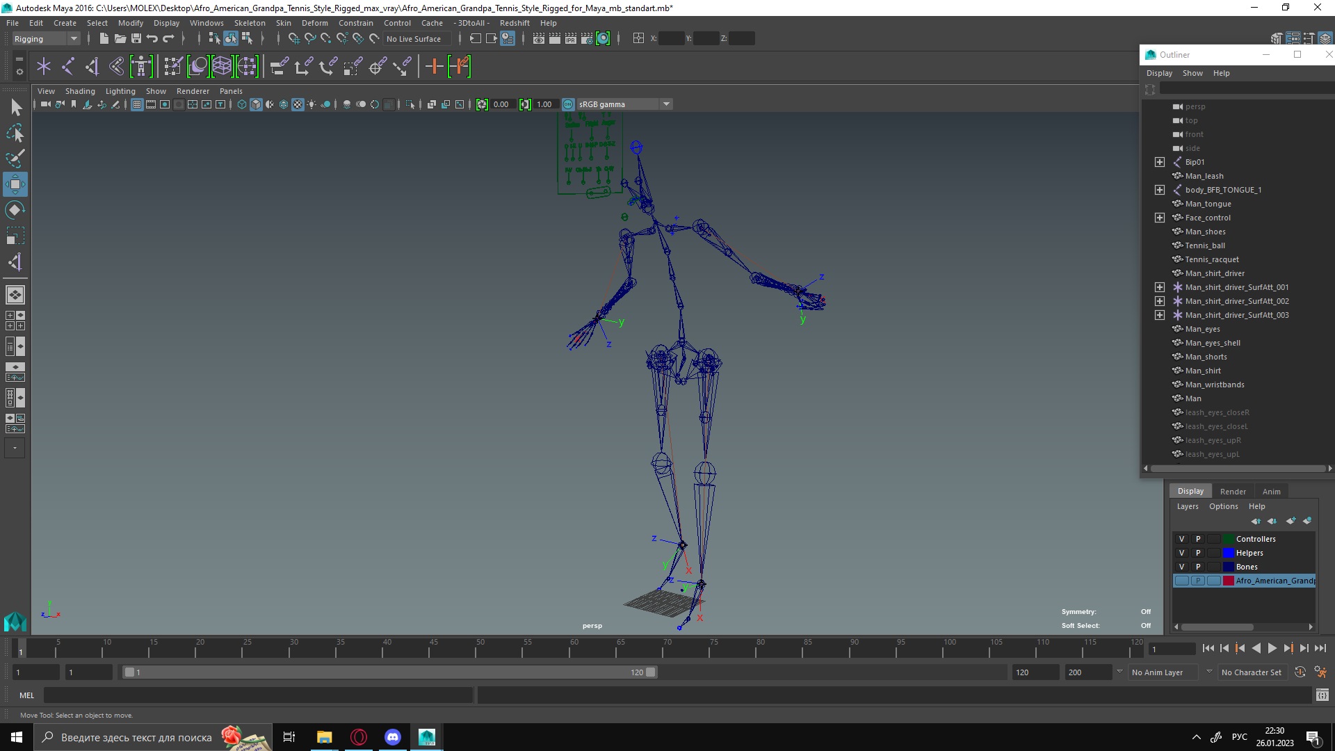 3D model Afro American Grandpa Tennis Style Rigged for Maya