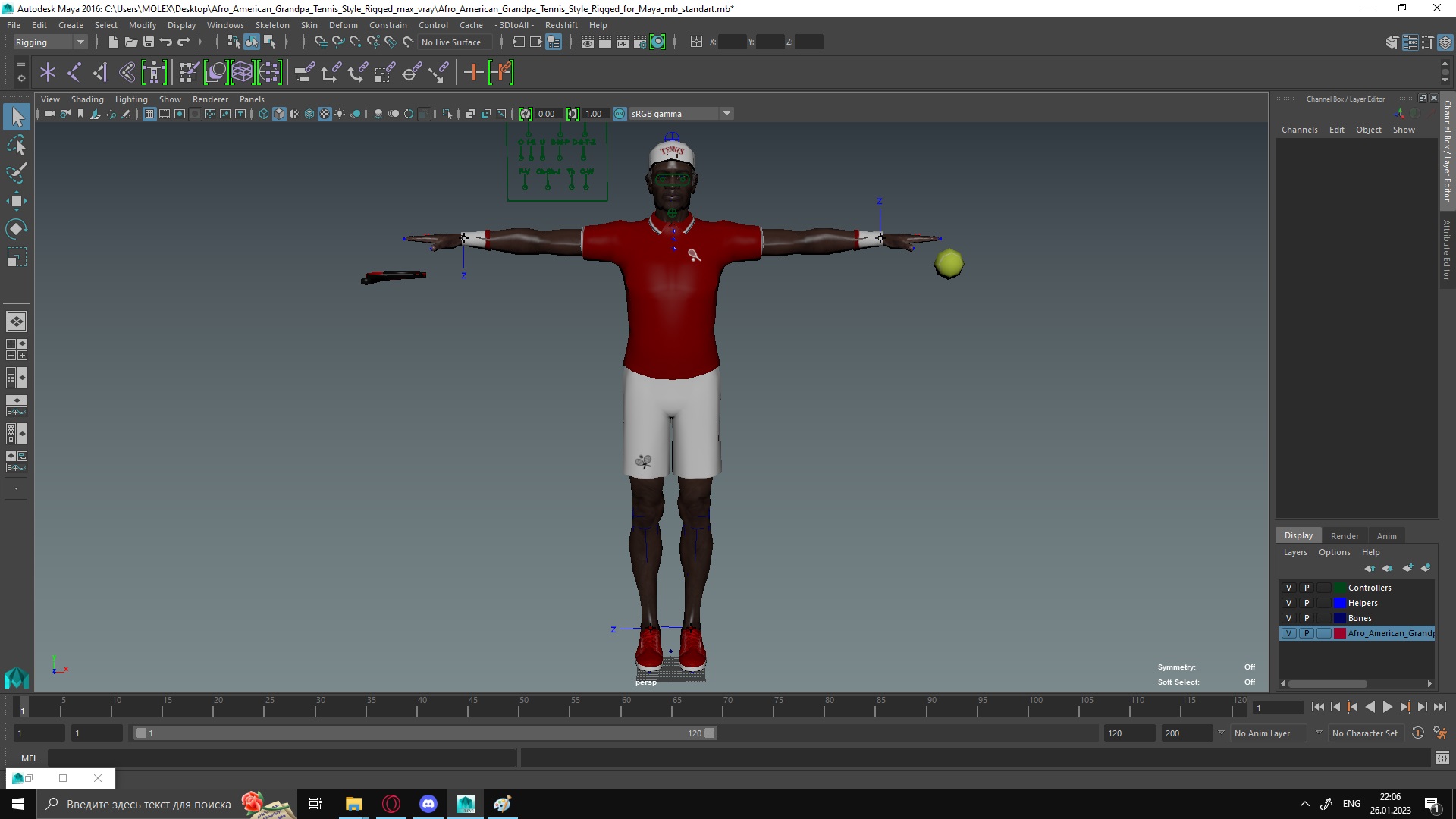 3D model Afro American Grandpa Tennis Style Rigged for Maya