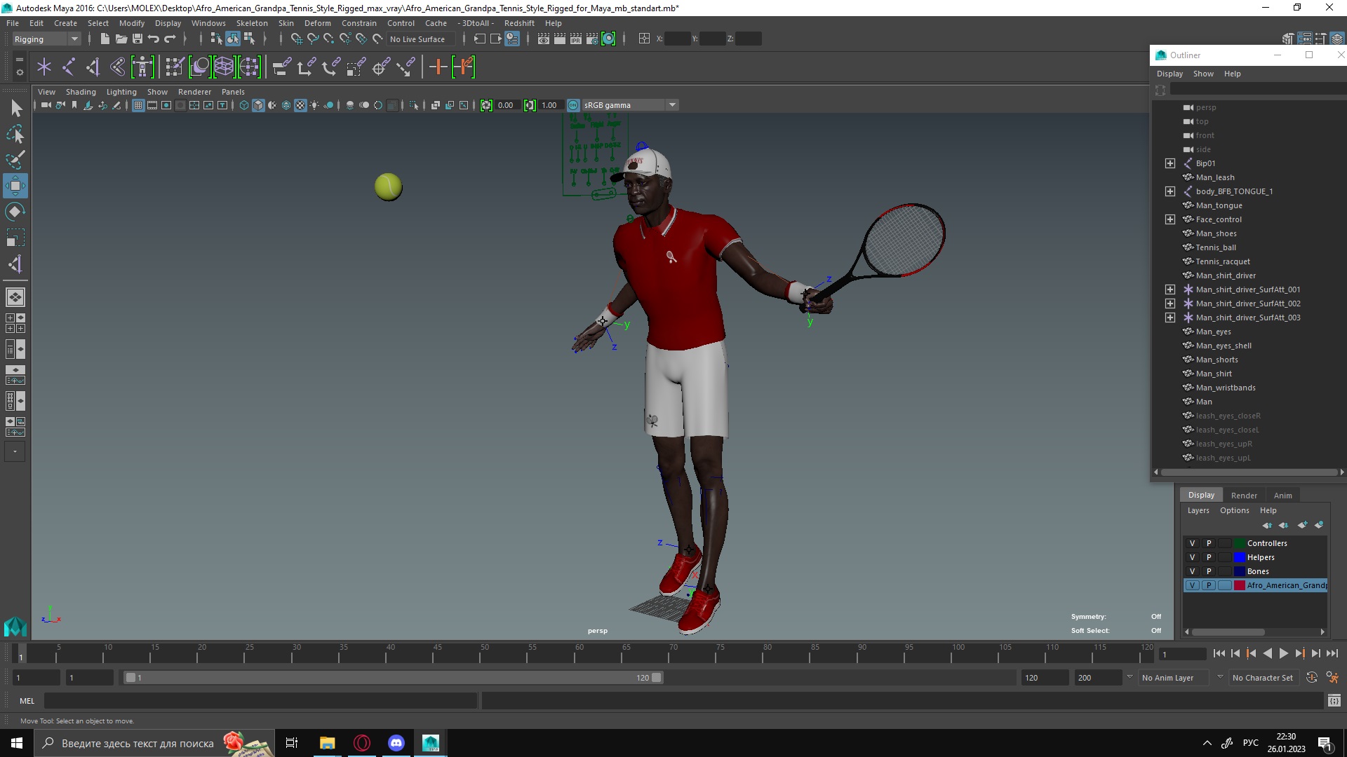 3D model Afro American Grandpa Tennis Style Rigged for Maya