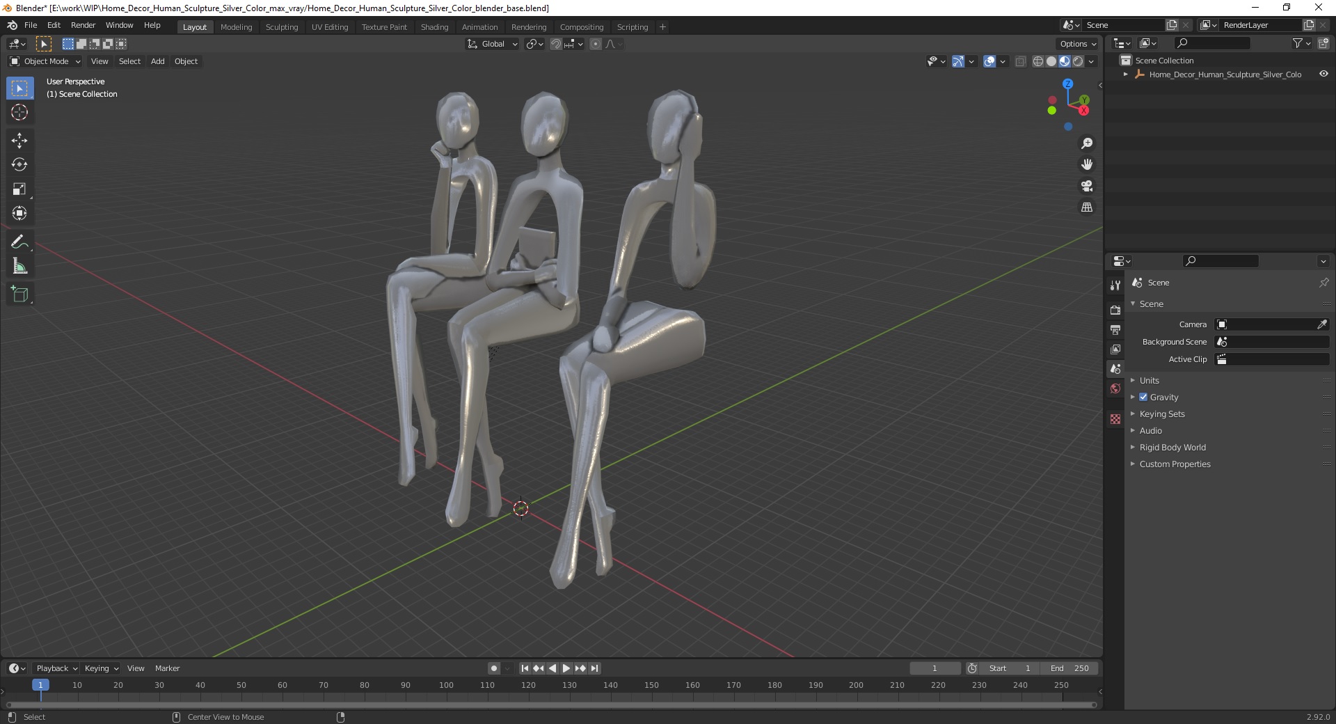 Home Decor Human Sculpture Silver Color 3D model