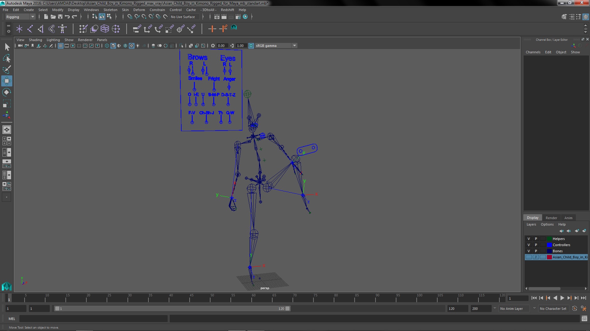 3D Asian Child Boy in Kimono Rigged for Maya