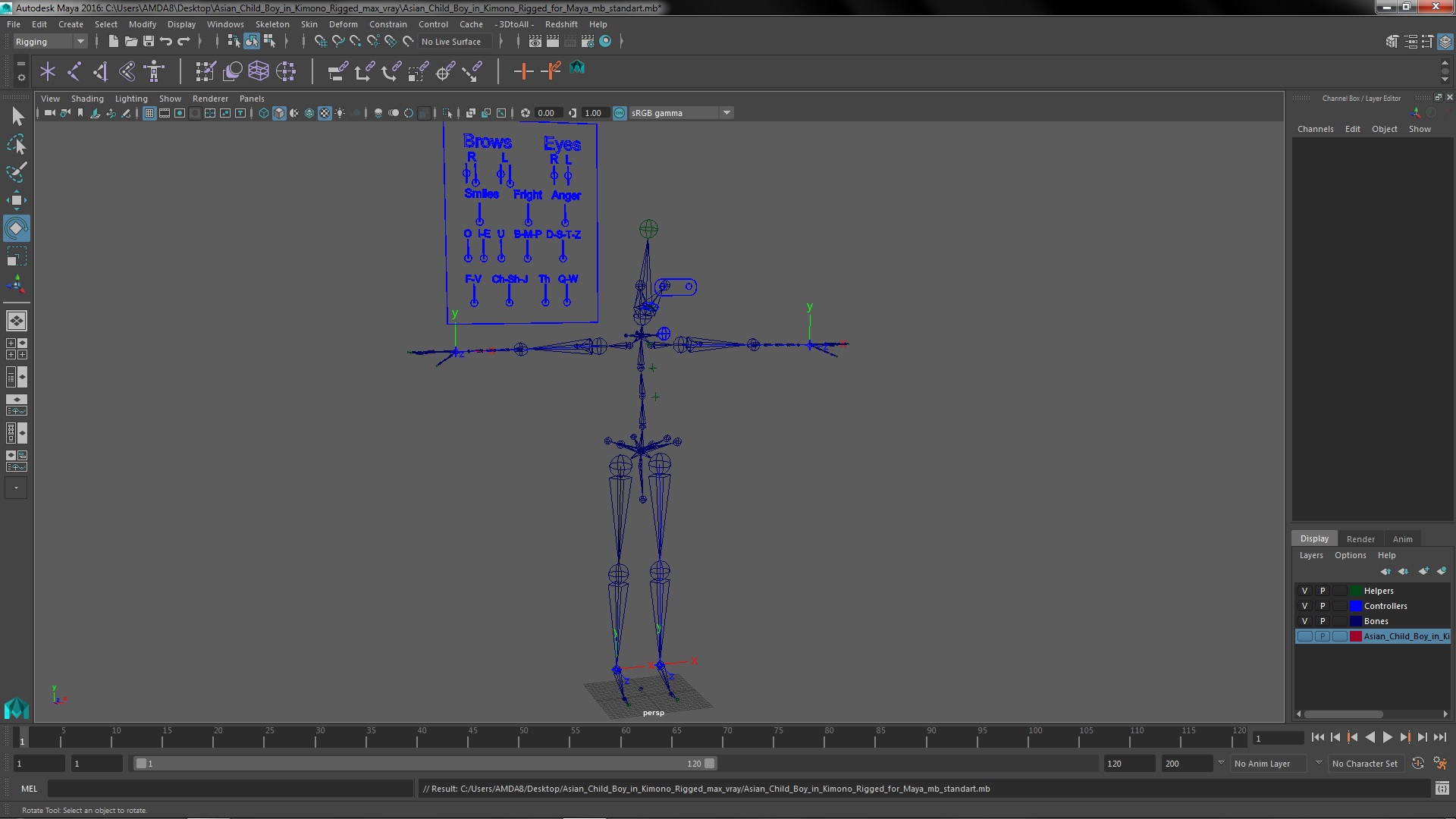 3D Asian Child Boy in Kimono Rigged for Maya