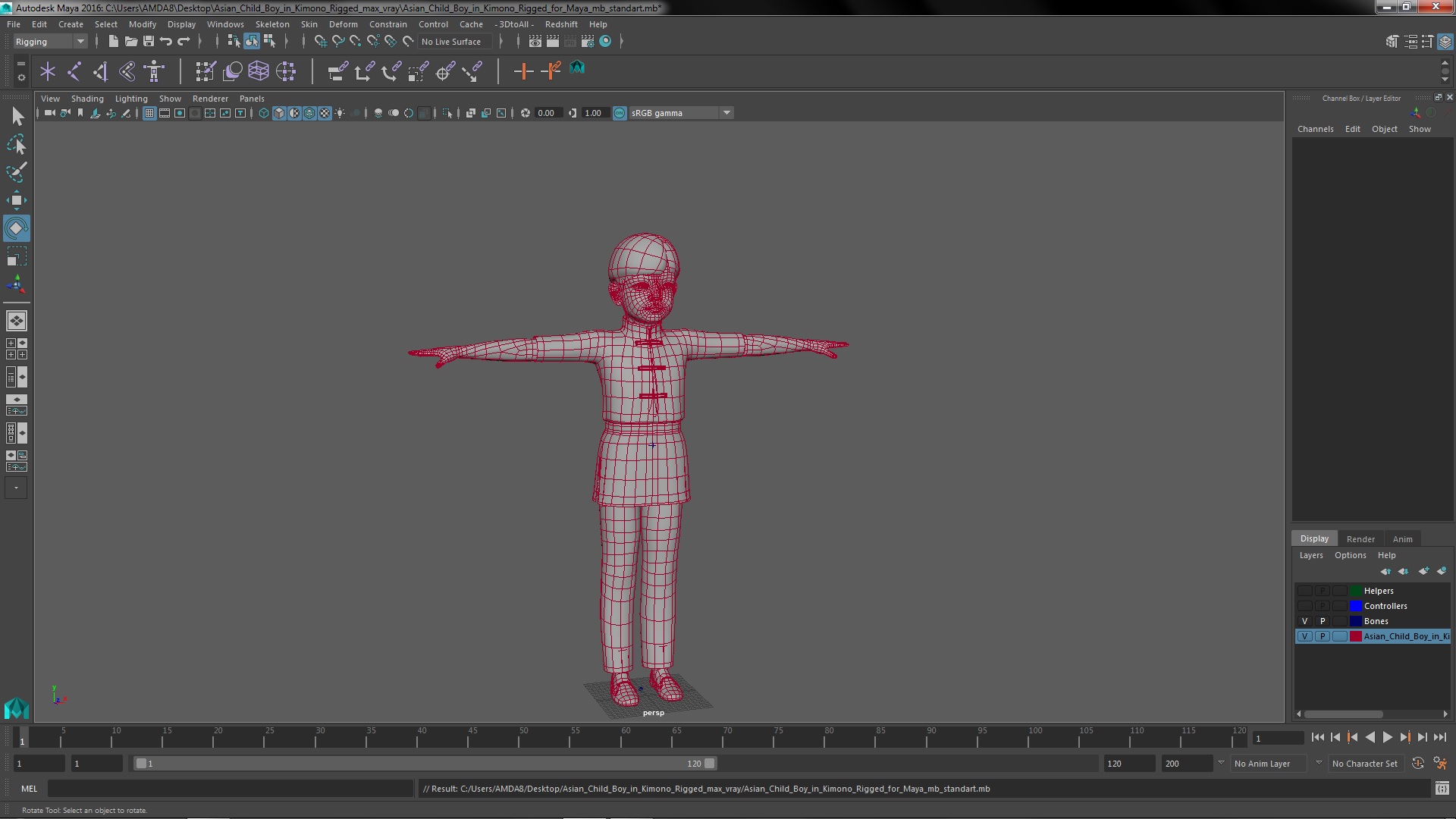 3D Asian Child Boy in Kimono Rigged for Maya