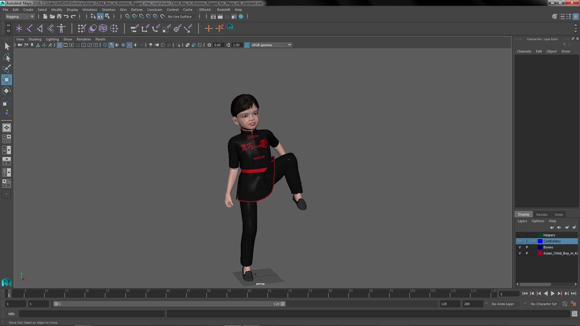 3D Asian Child Boy in Kimono Rigged for Maya