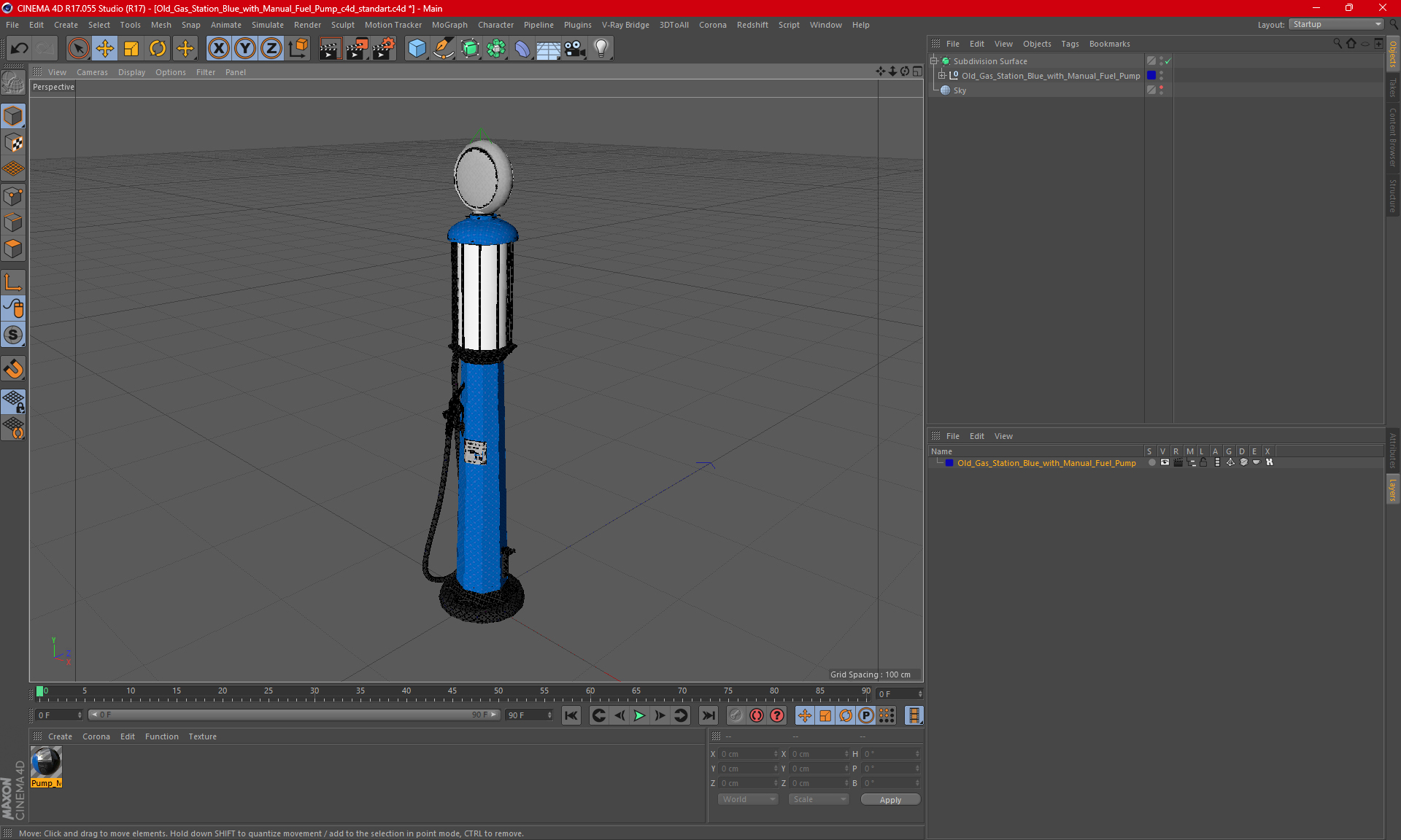 Old Gas Station Blue with Manual Fuel Pump 3D