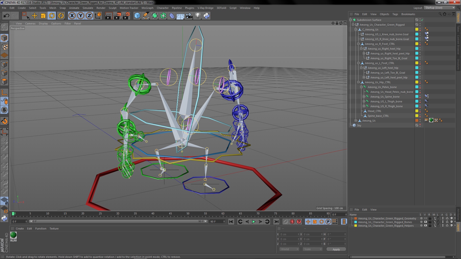 3D model Among Us Character Green Rigged for Cinema 4D