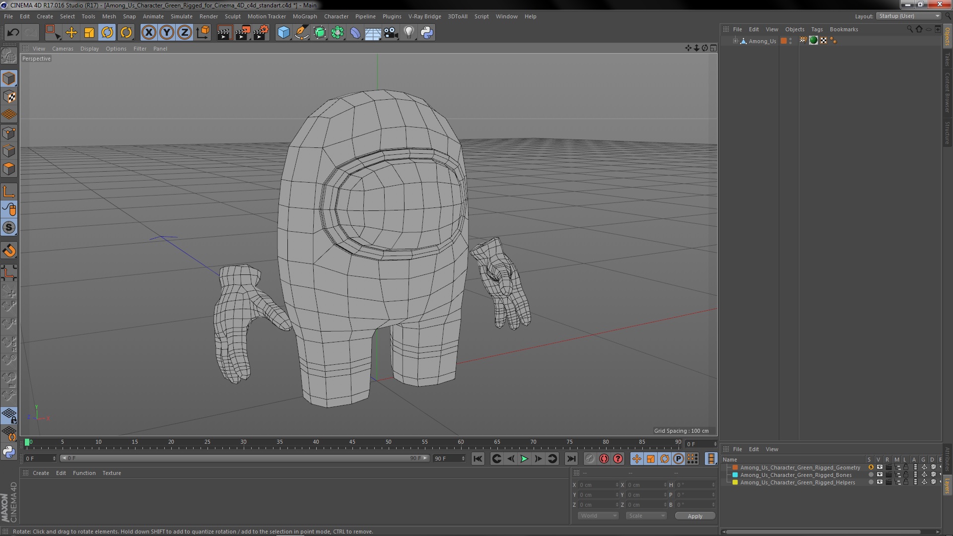 3D model Among Us Character Green Rigged for Cinema 4D