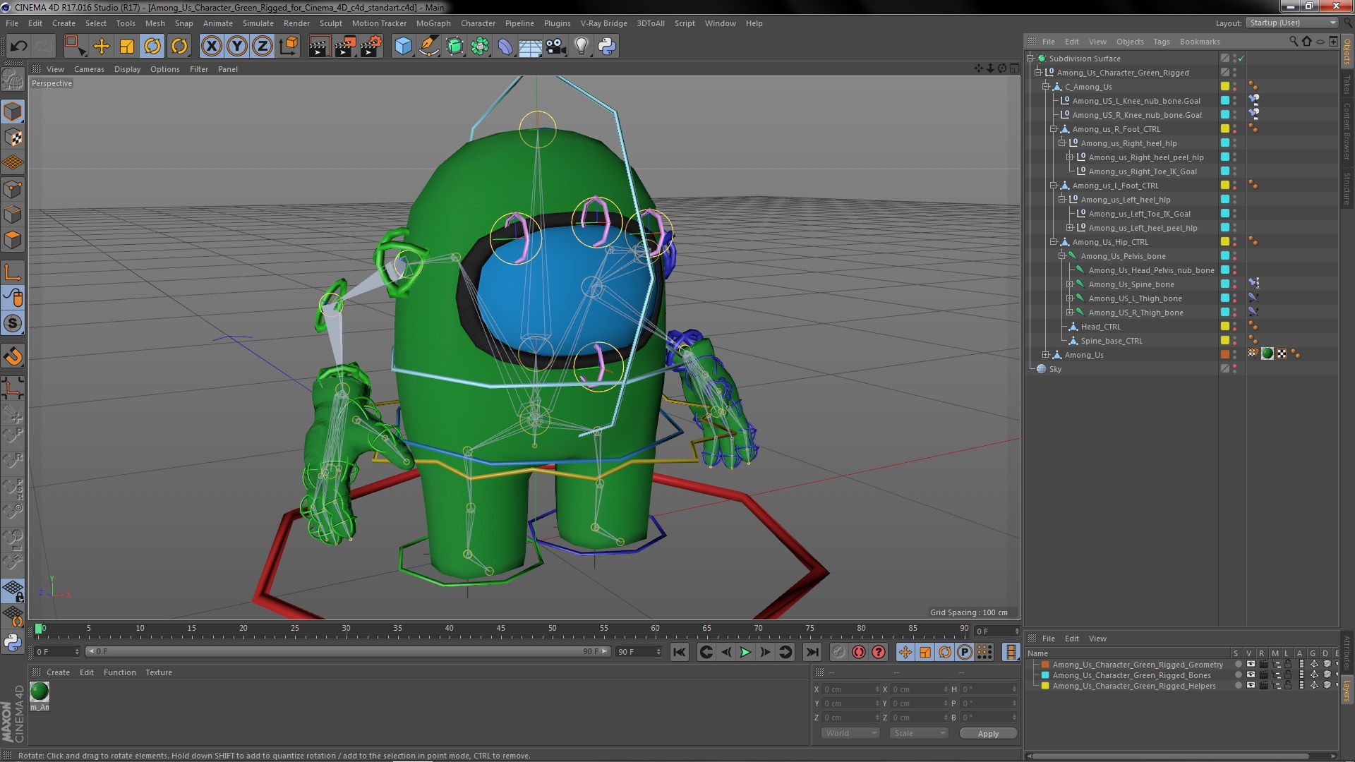 3D model Among Us Character Green Rigged for Cinema 4D