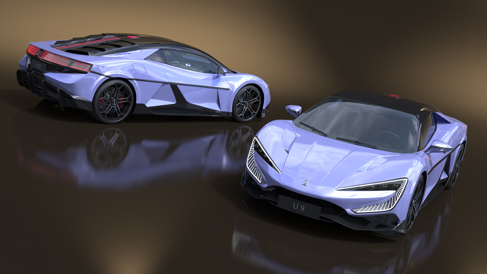 3D BYD Yangwang U9 Violet Supercar Rigged model