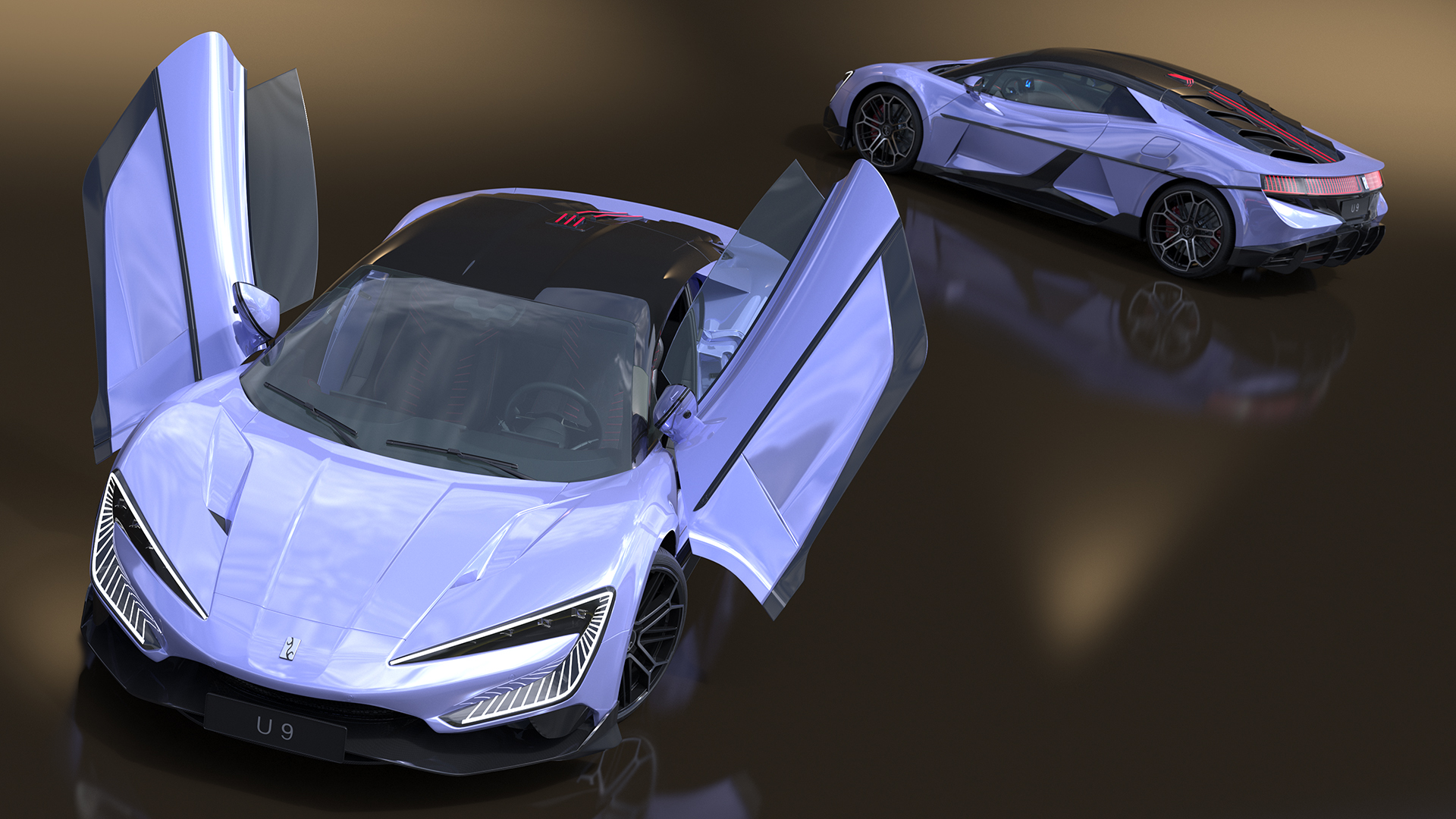 3D BYD Yangwang U9 Violet Supercar Rigged model