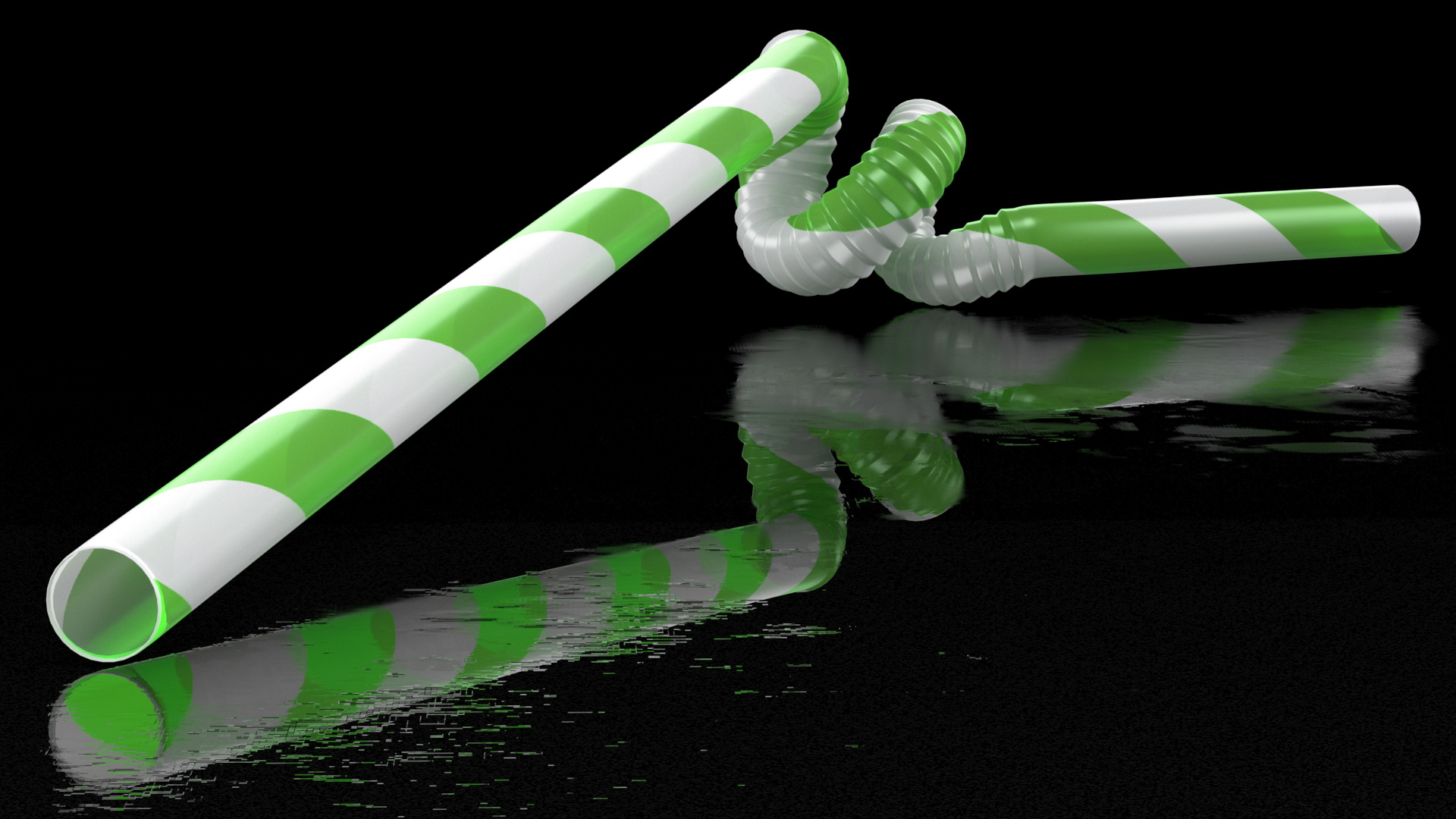 3D model Spiral Plastic Drinking Straw Green