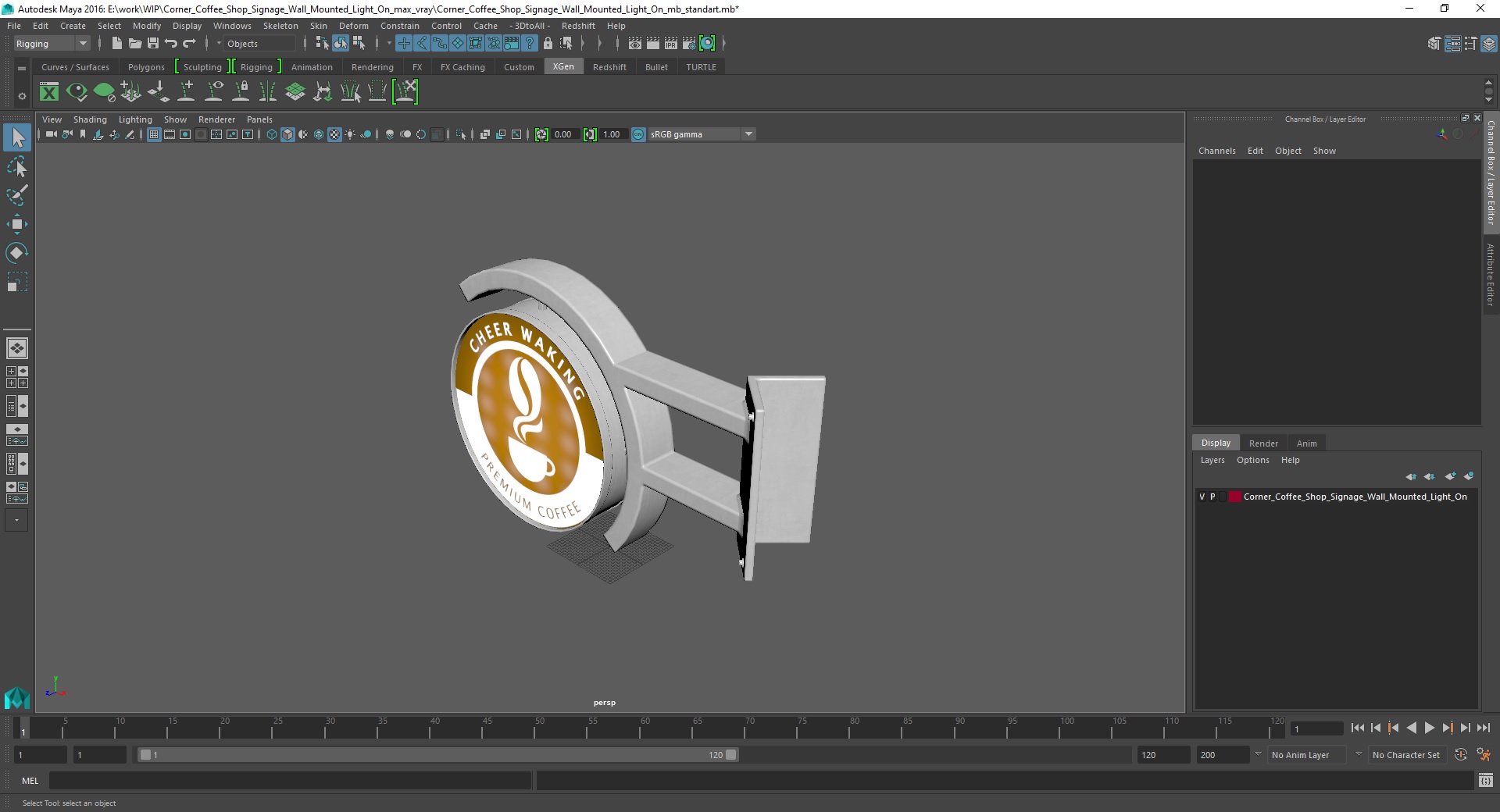 3D Corner Coffee Shop Signage Wall Mounted Light On model