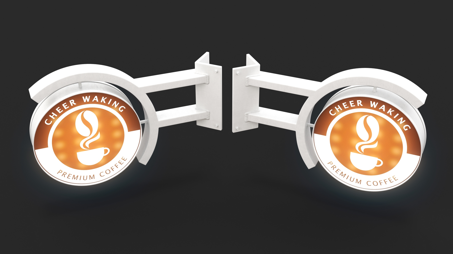 3D Corner Coffee Shop Signage Wall Mounted Light On model