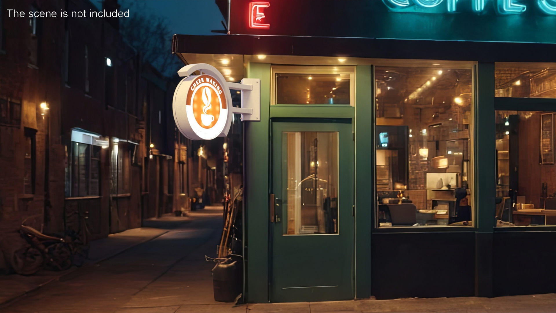 3D Corner Coffee Shop Signage Wall Mounted Light On model