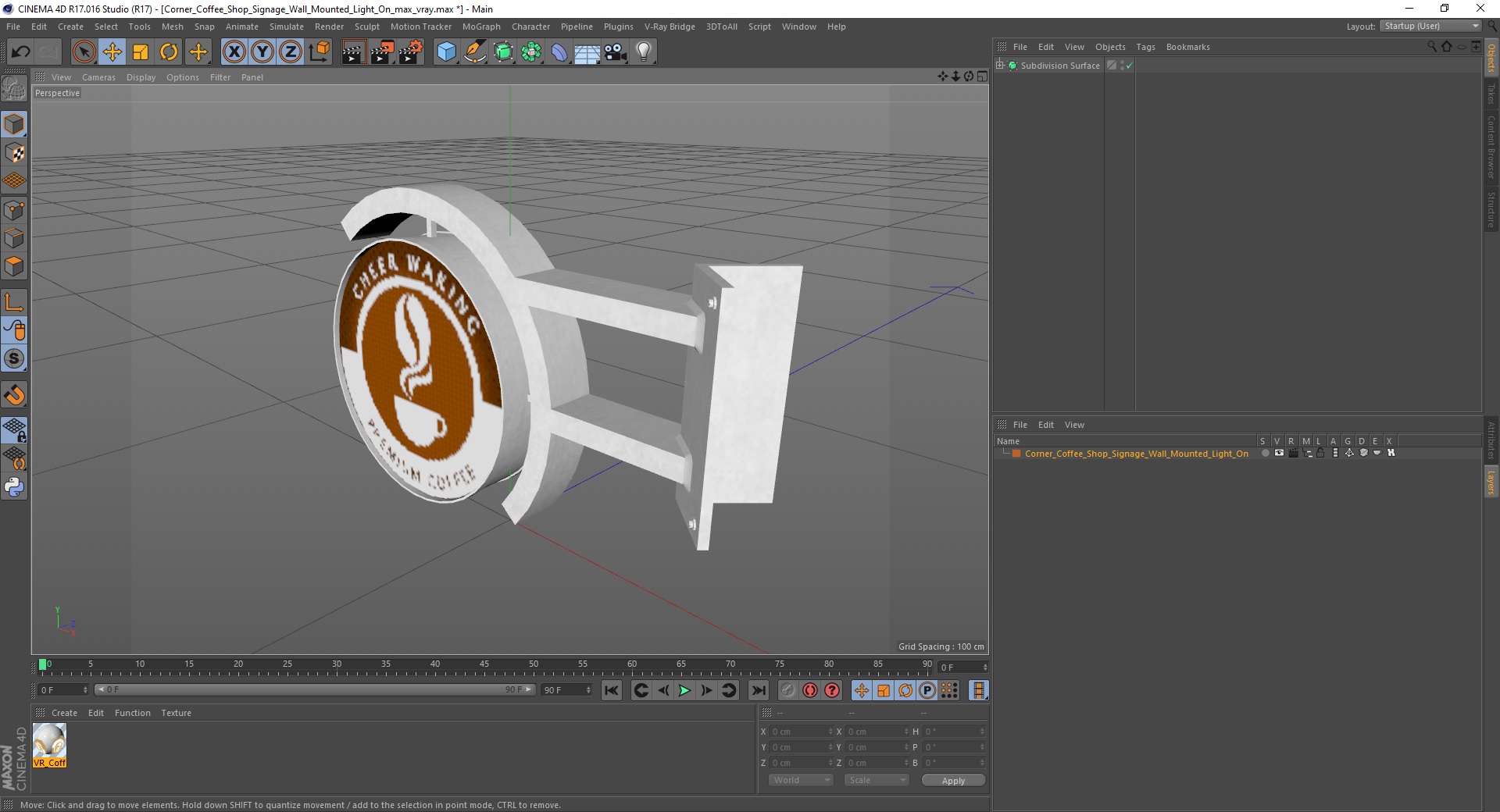 3D Corner Coffee Shop Signage Wall Mounted Light On model