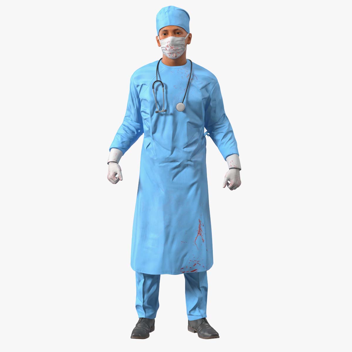 Blood Stained Surgeon Doctor in Mask Rigged for Maya 3D