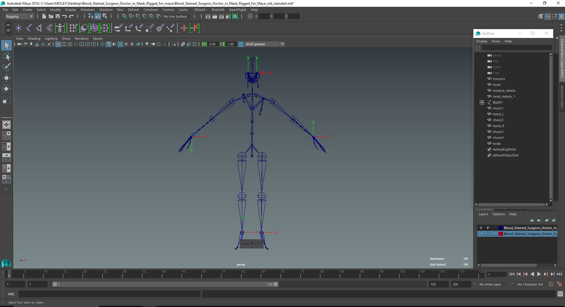 Blood Stained Surgeon Doctor in Mask Rigged for Maya 3D