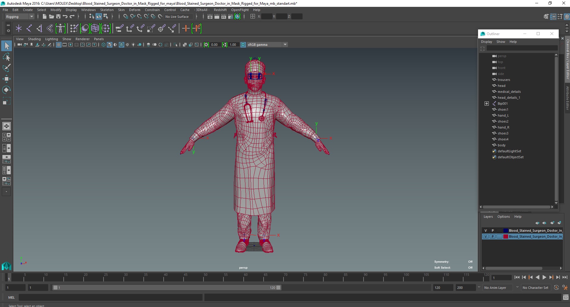 Blood Stained Surgeon Doctor in Mask Rigged for Maya 3D