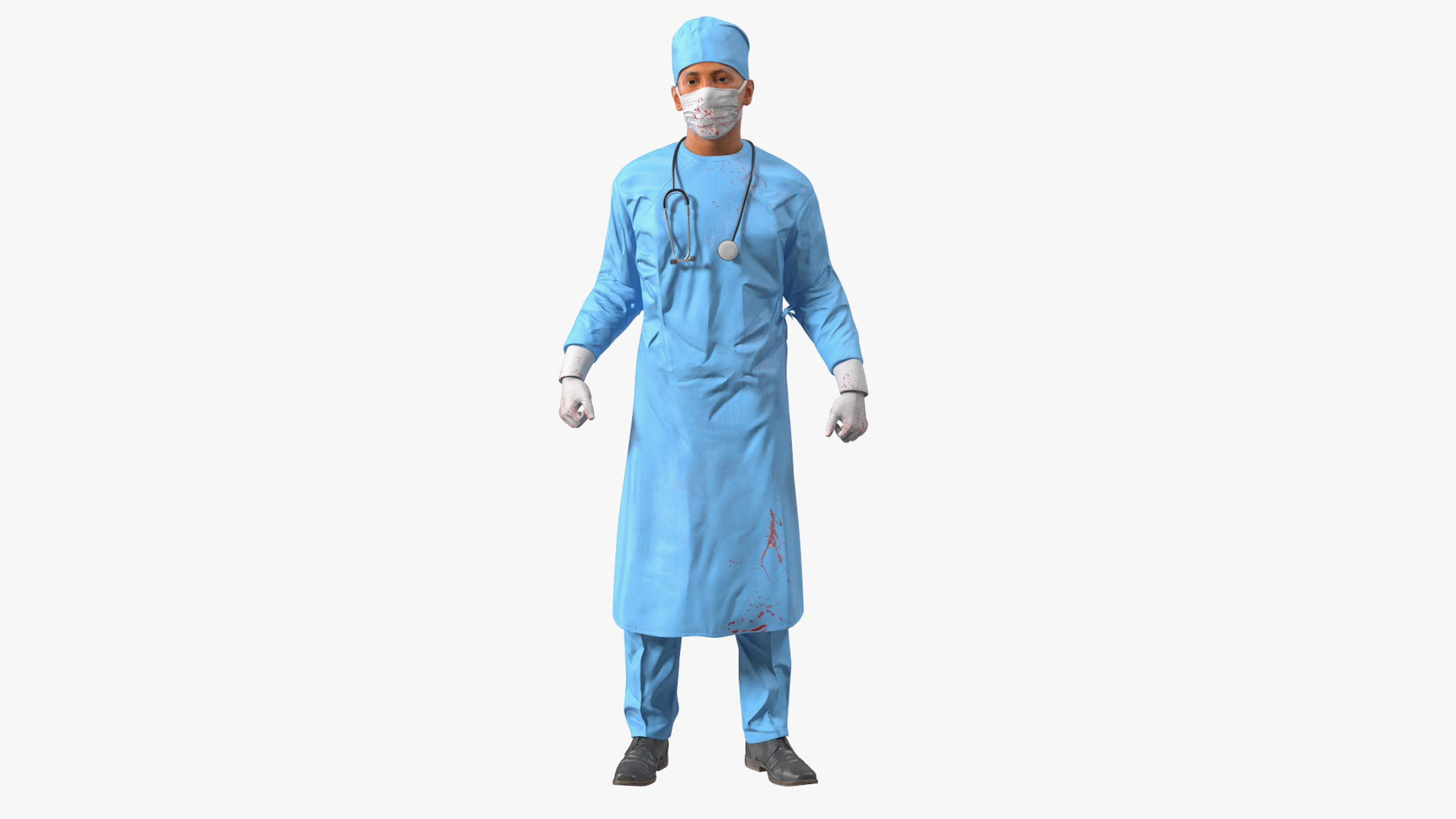 Blood Stained Surgeon Doctor in Mask Rigged for Maya 3D