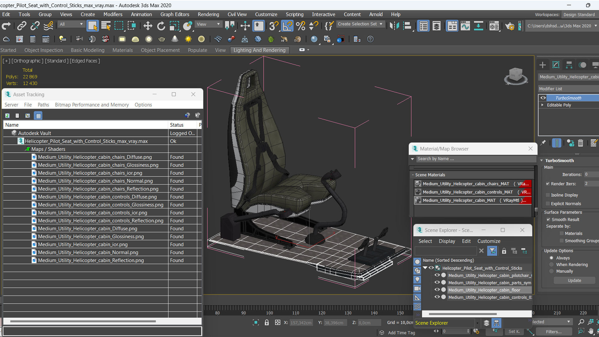 3D Helicopter Pilot Seat with Control Sticks