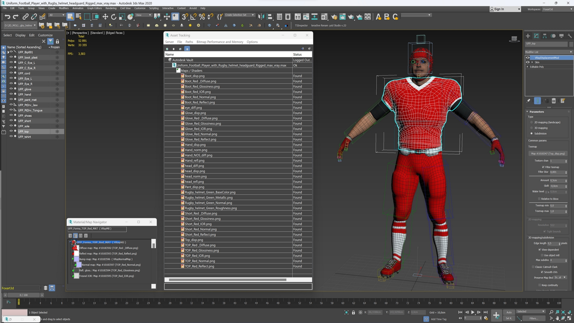 3D Uniform Football Player with Rugby Helmet Headguard Rigged model