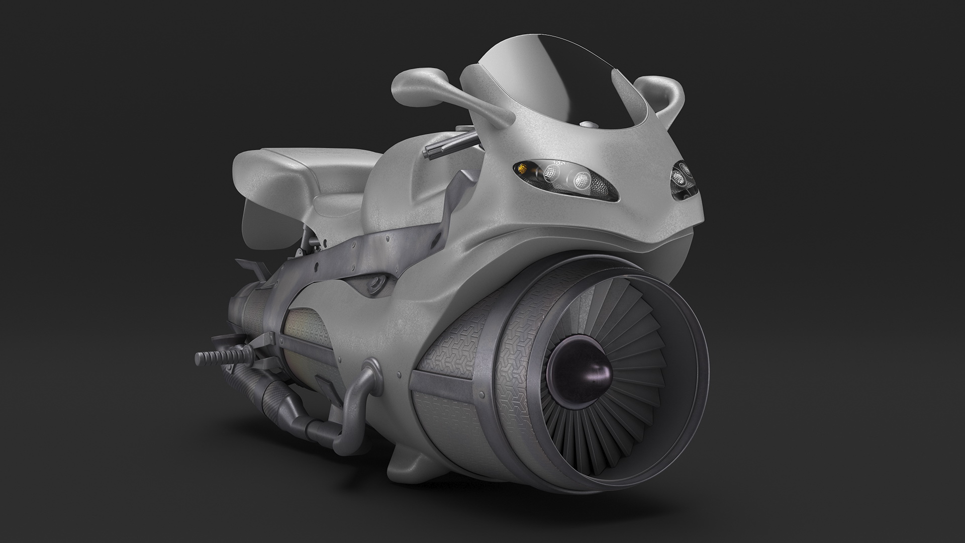 3D Futuristic Concept Motorcycle Gray Rigged