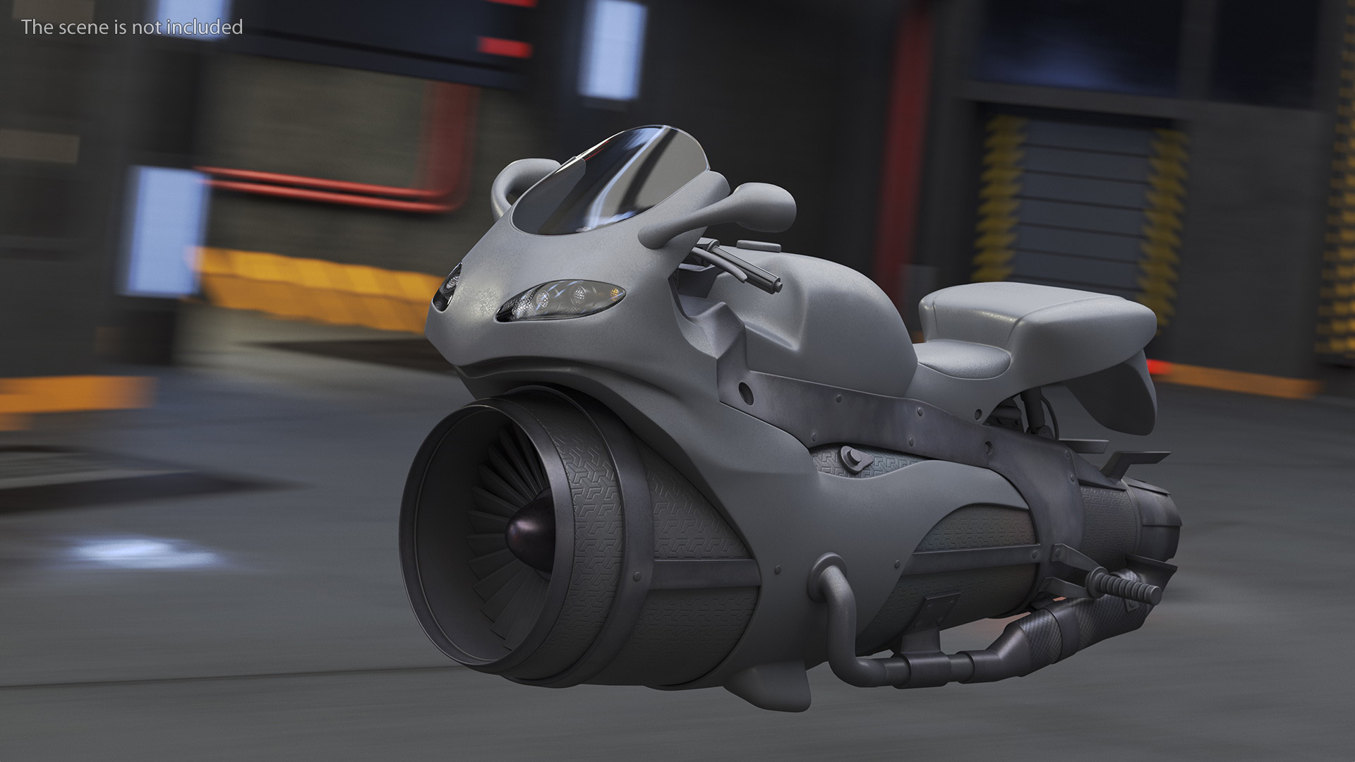 3D Futuristic Concept Motorcycle Gray Rigged