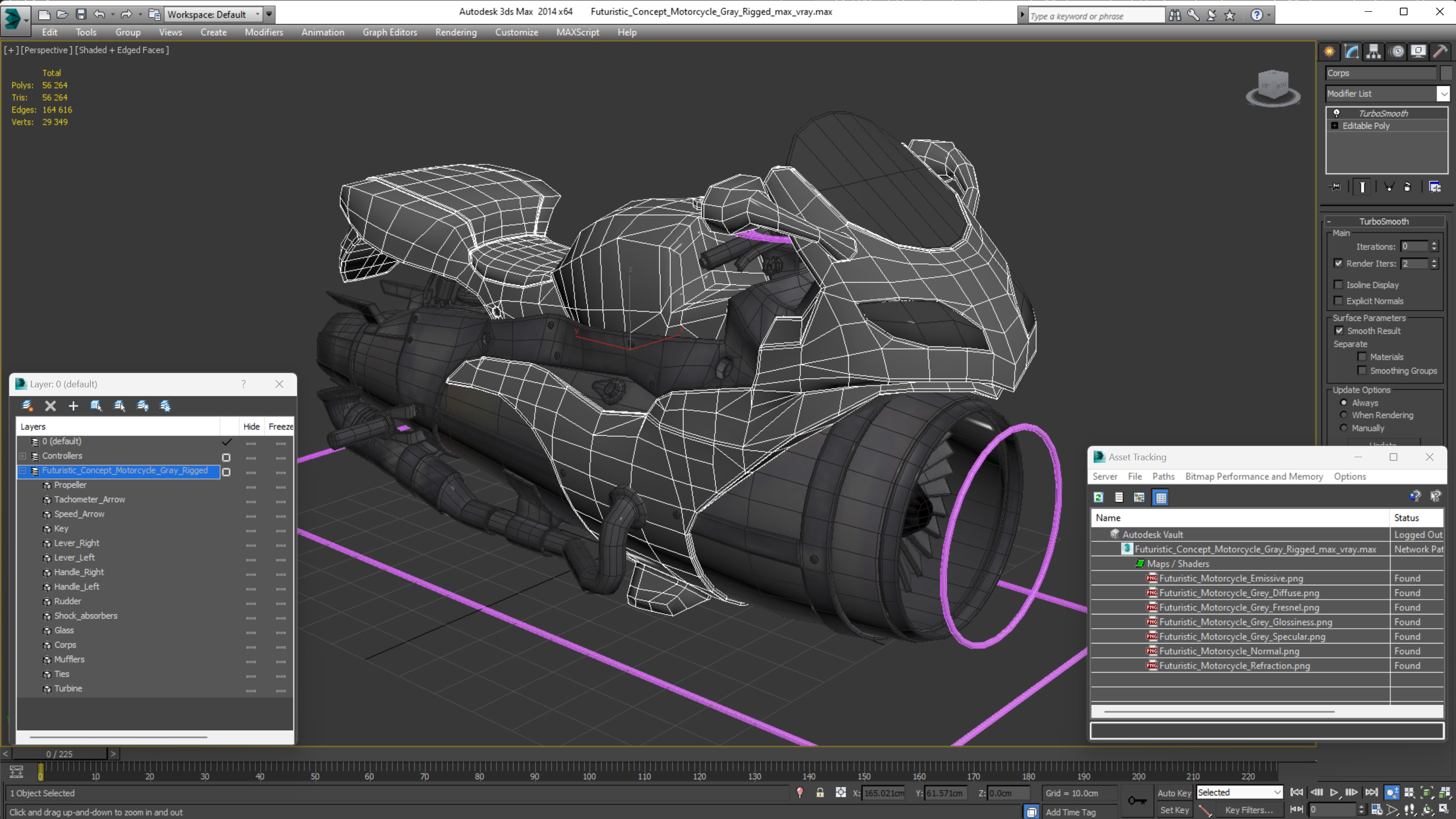 3D Futuristic Concept Motorcycle Gray Rigged