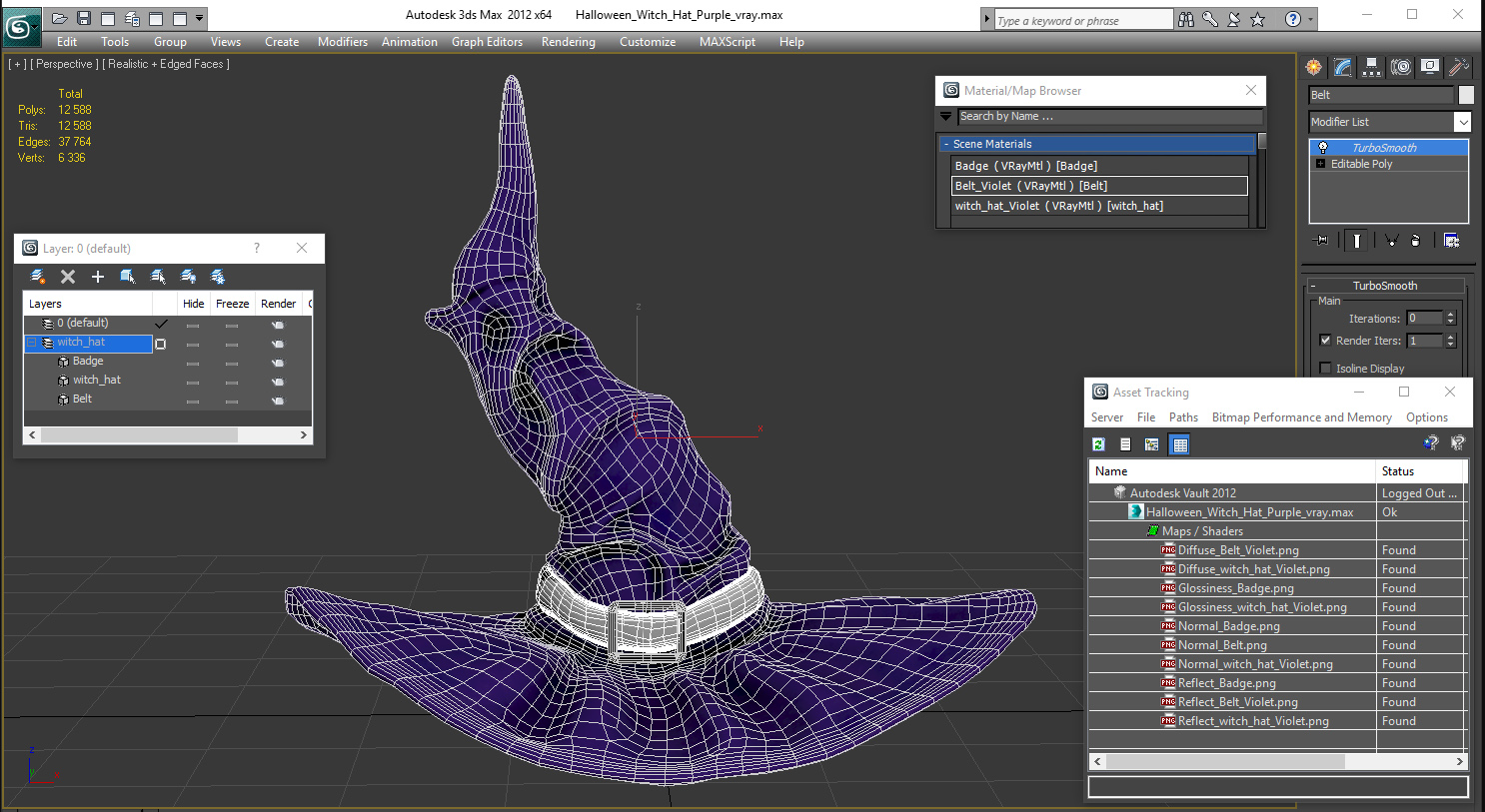 3D Halloween Witch Hat Purple