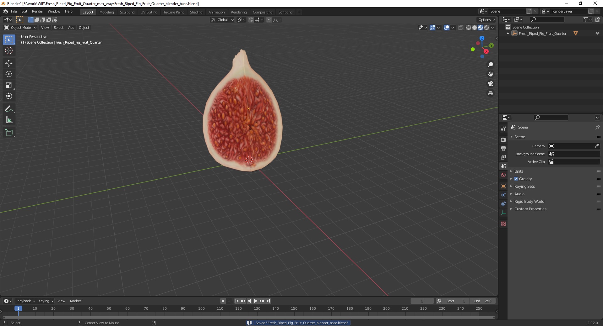 Fresh Riped Fig Fruit Quarter 3D model