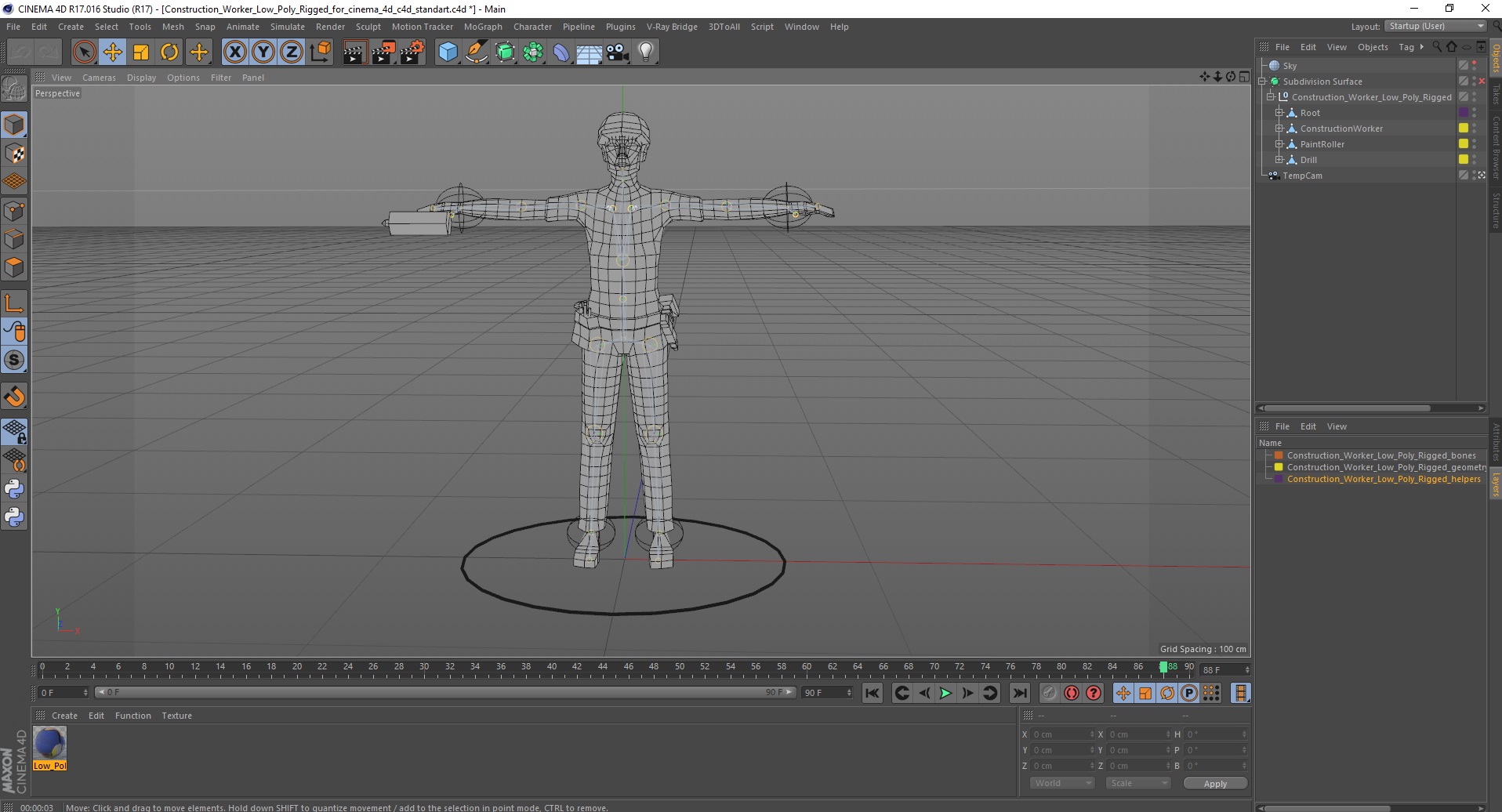 Construction Worker Low Poly Rigged for Cinema 4D 3D model