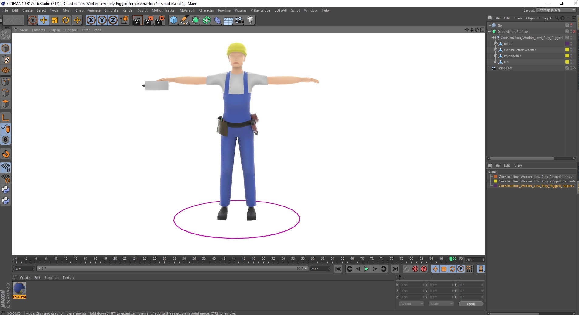 Construction Worker Low Poly Rigged for Cinema 4D 3D model