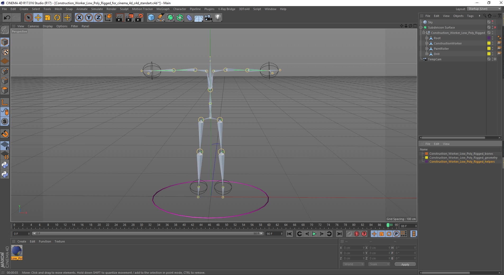 Construction Worker Low Poly Rigged for Cinema 4D 3D model