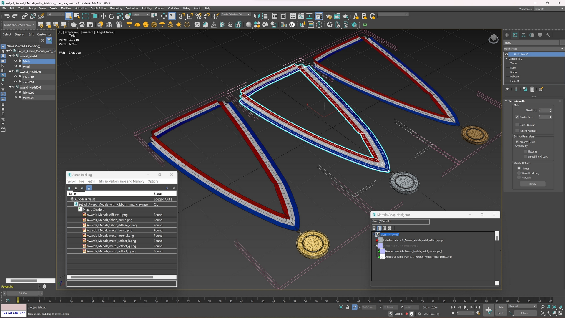 Set of Award Medals with Ribbons 3D