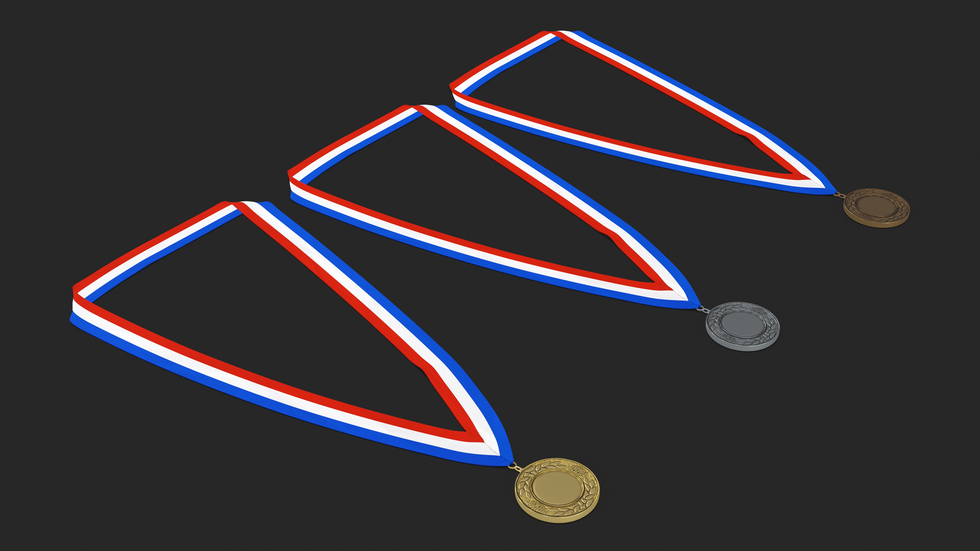 Set of Award Medals with Ribbons 3D