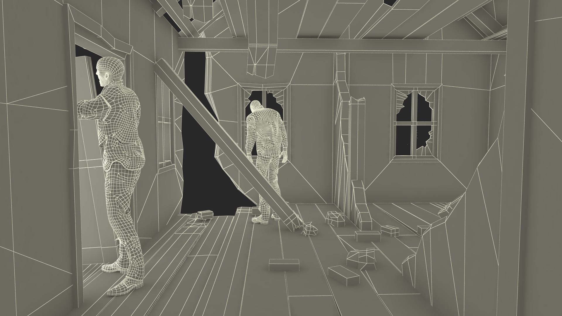 3D model Destroyed Zombie Country House