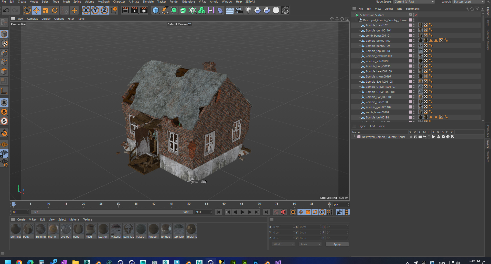 3D model Destroyed Zombie Country House