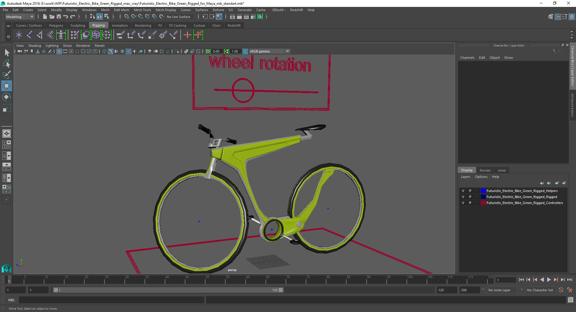 3D Futuristic Electric Bike Green Rigged for Maya