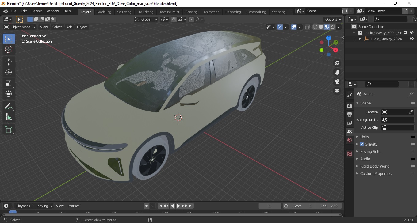 3D Lucid Gravity 2024 Electric SUV Olive Color model