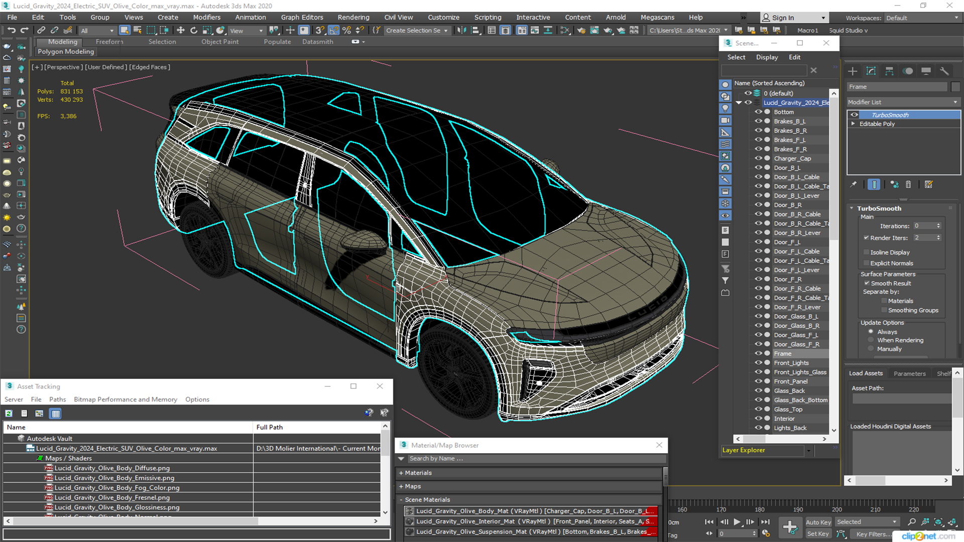 3D Lucid Gravity 2024 Electric SUV Olive Color model