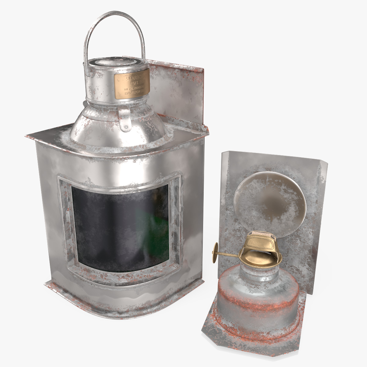 Ship Aged Lamp with Black Glass Disassembled 3D model
