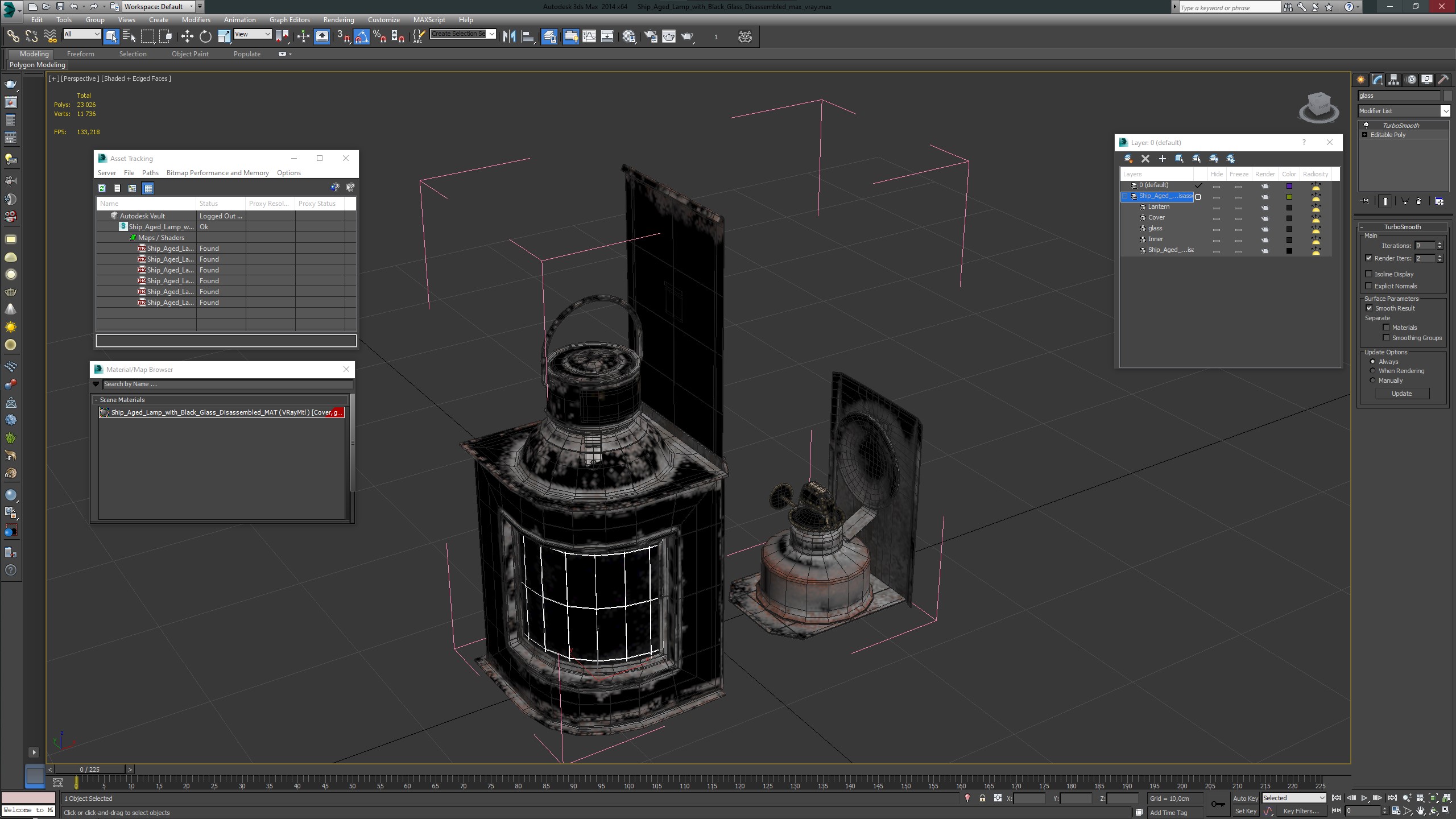 Ship Aged Lamp with Black Glass Disassembled 3D model