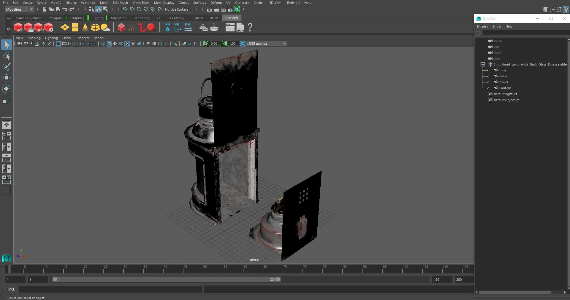 Ship Aged Lamp with Black Glass Disassembled 3D model