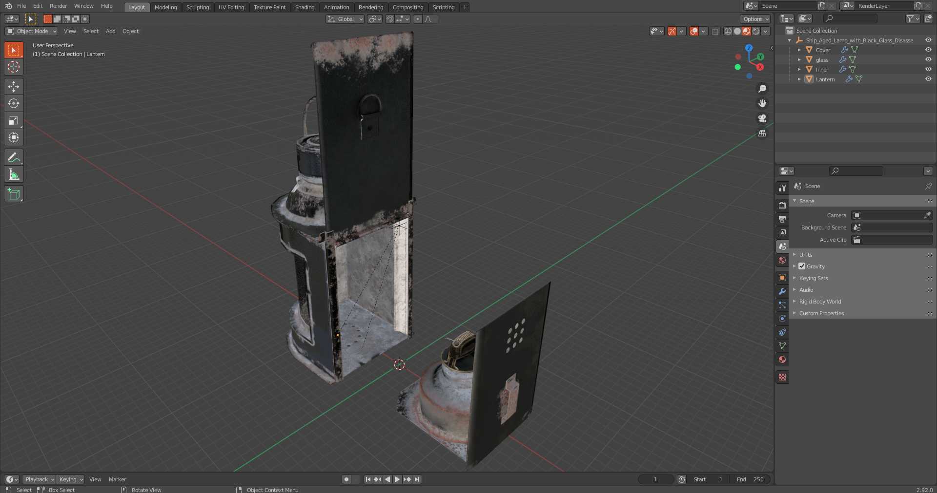 Ship Aged Lamp with Black Glass Disassembled 3D model