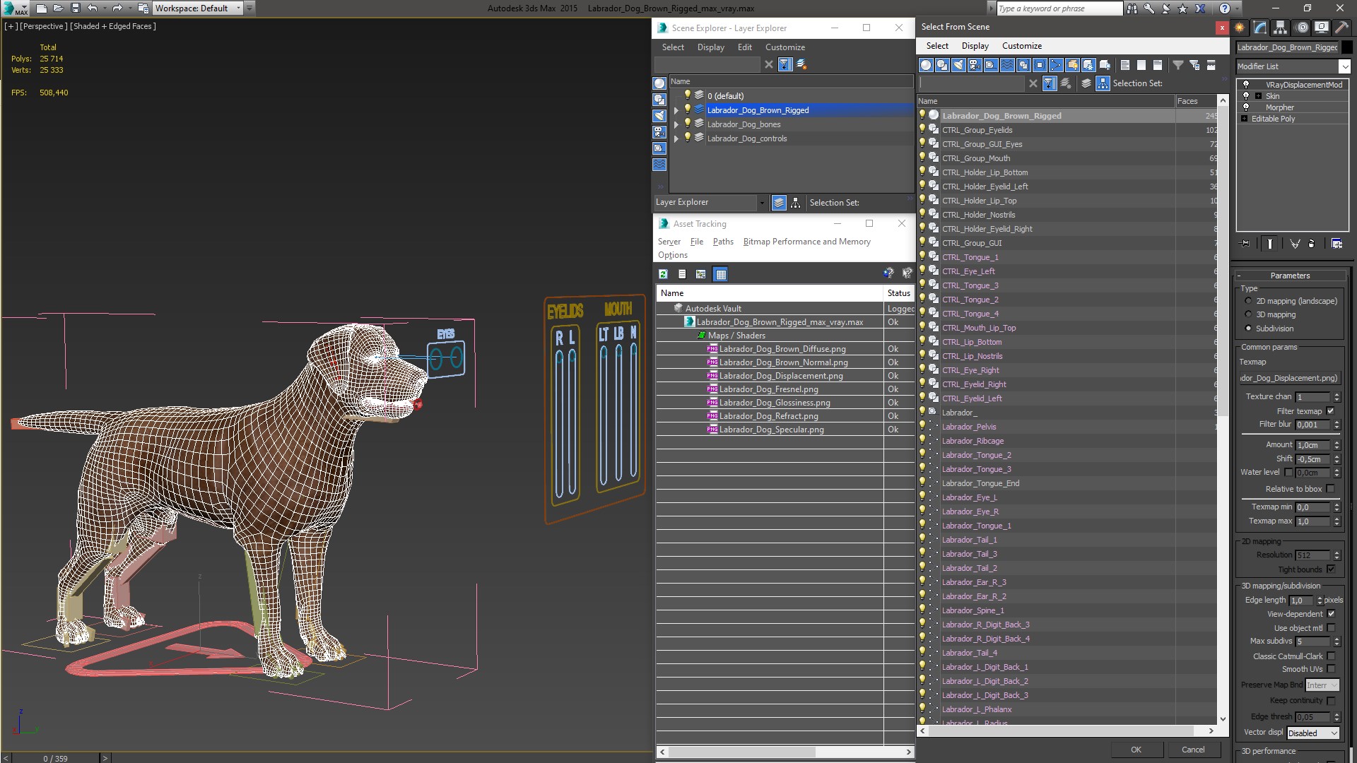3D model Labrador Dog Brown Rigged
