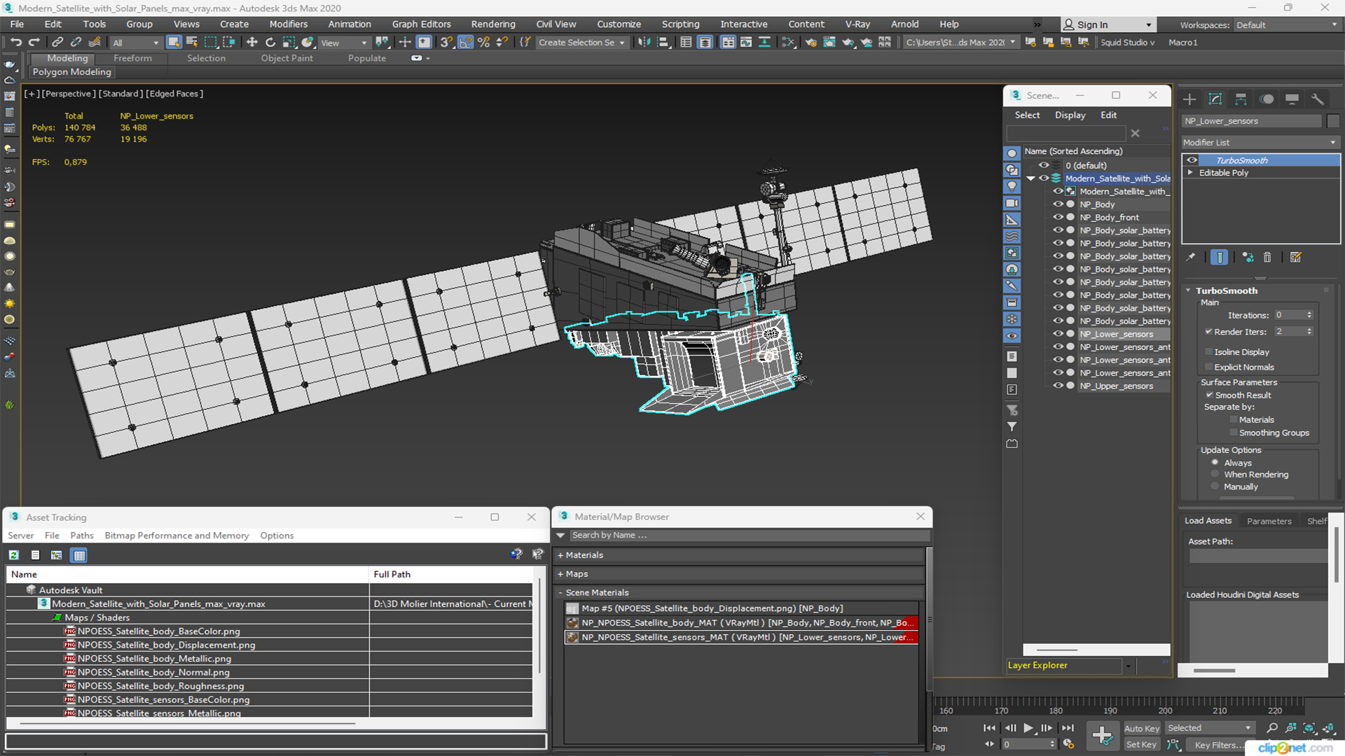Modern Satellite with Solar Panels 3D model