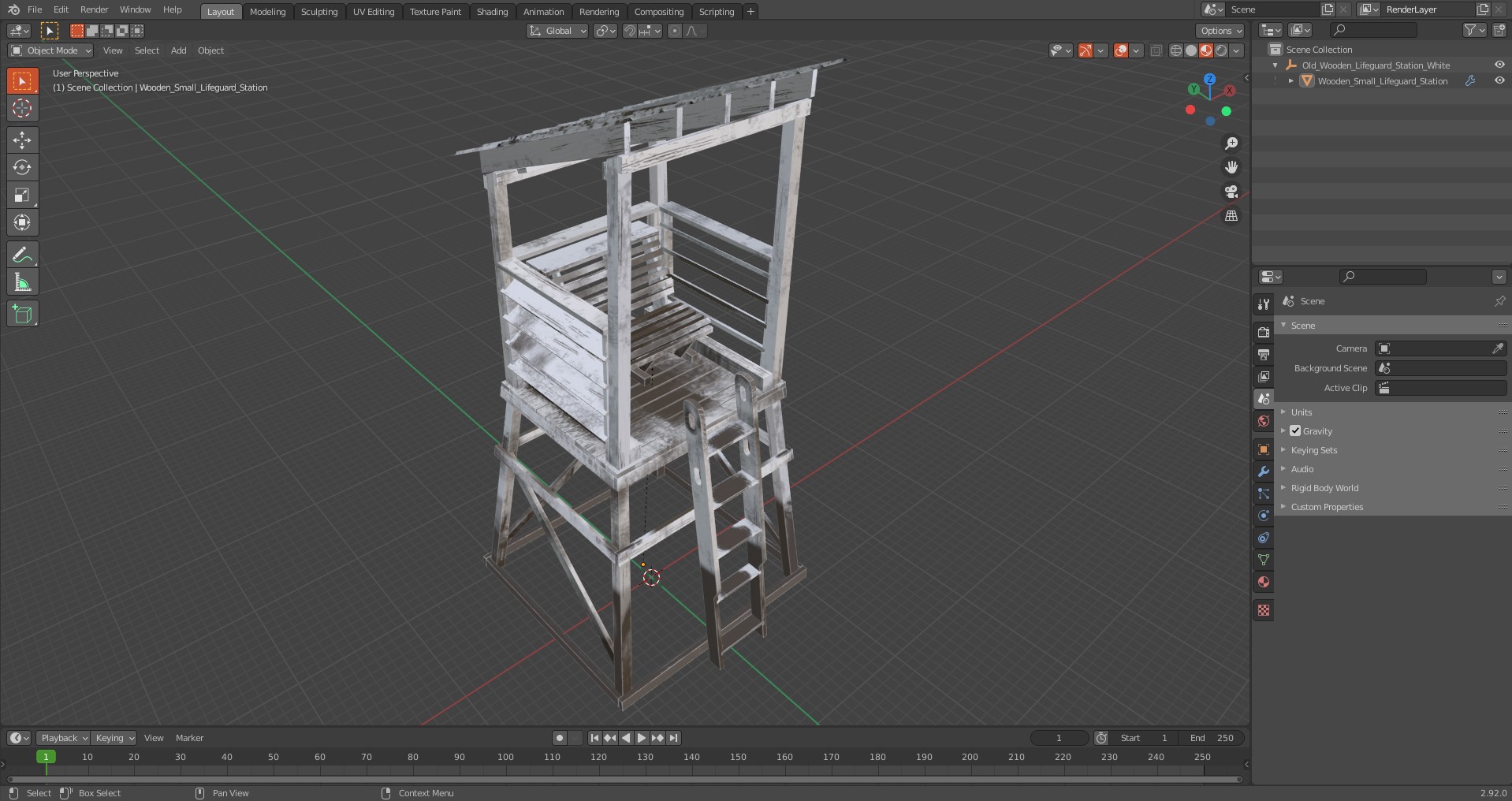 Old Wooden Lifeguard Station White 3D model